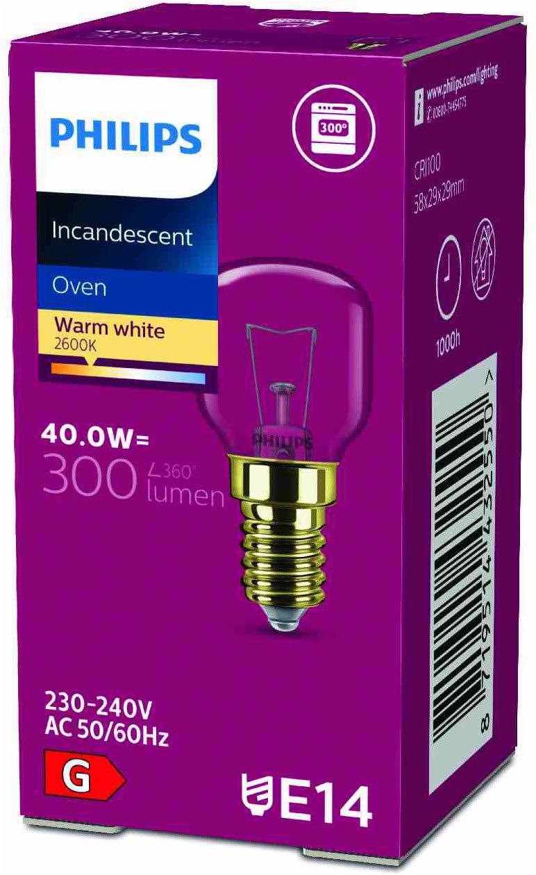 Backofenlampe 40W kl E14 230-240V Ø29mm stoßf farblos Geeignet für Backofen