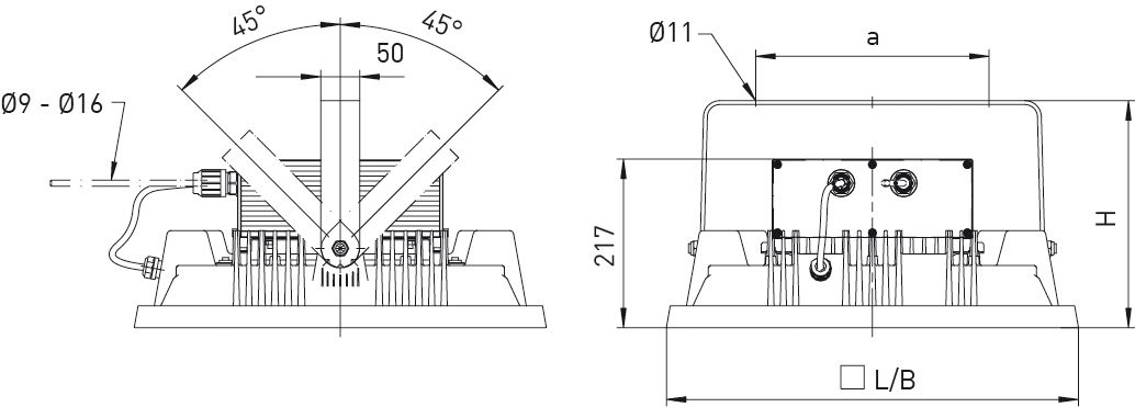 LED-Anbaustrahler 235W 4000K 35830lm alu mt 6LEDs IP65 RF:hochglänzend Direktans
