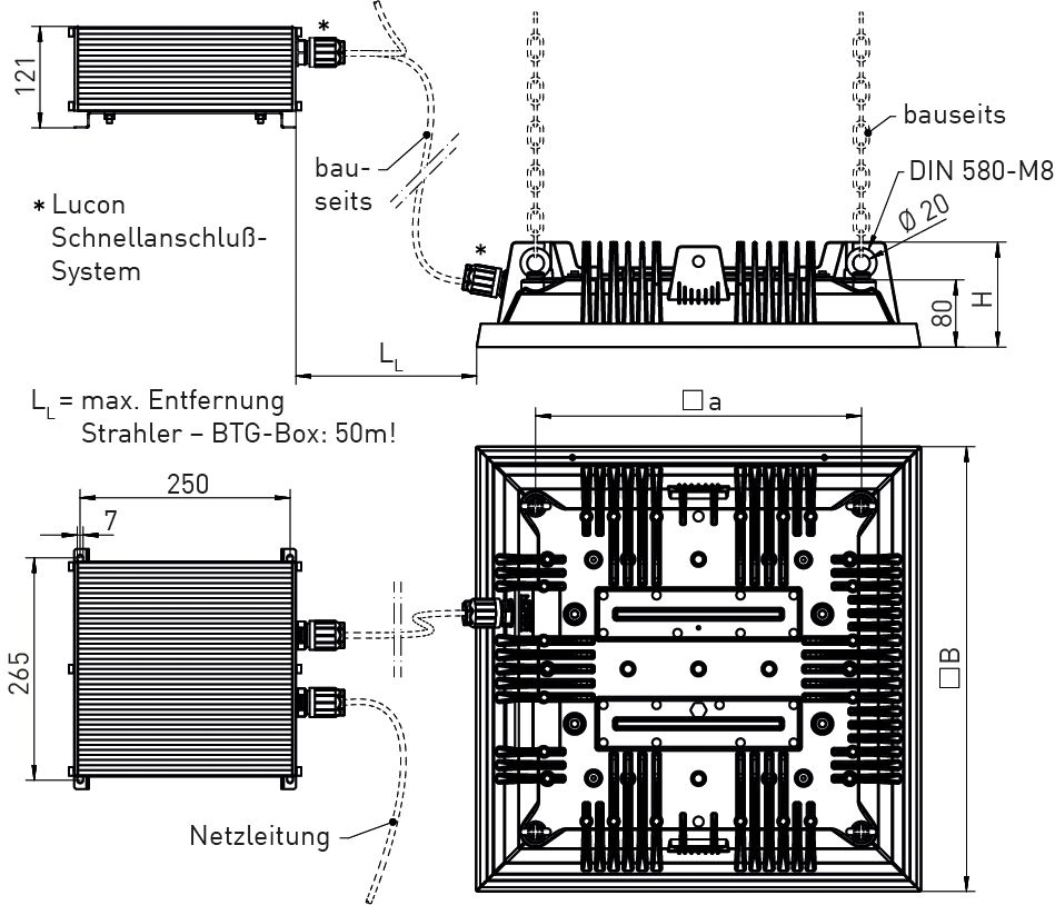 LED-Deckenstrahler 235W 5000K 34475lm mt Konv alu 6LEDs IP65 RF:hochglänzend
