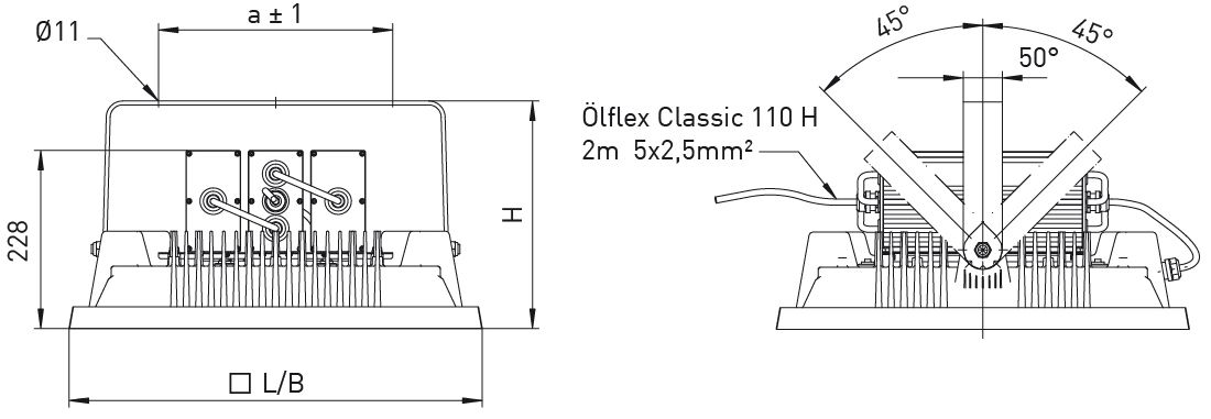 LED-Anbaustrahler 305W 3000K 44666lm alu mt 6LEDs IP65 RF:hochglänzend Direktans