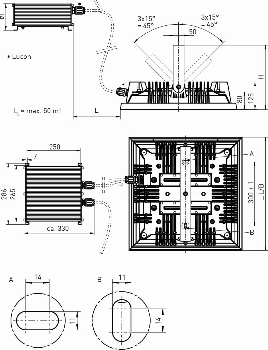 LED-Anbaustrahler 305W 4000K 45140lm mt Konv alu 6LEDs IP65 RF:hochglänzend