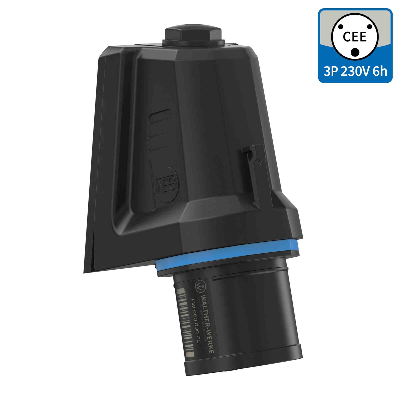 CEE-Aufbaugerätestecker 3p 16A 16A IP54 230V/bl 6h schraubl.Kl abgew Kst