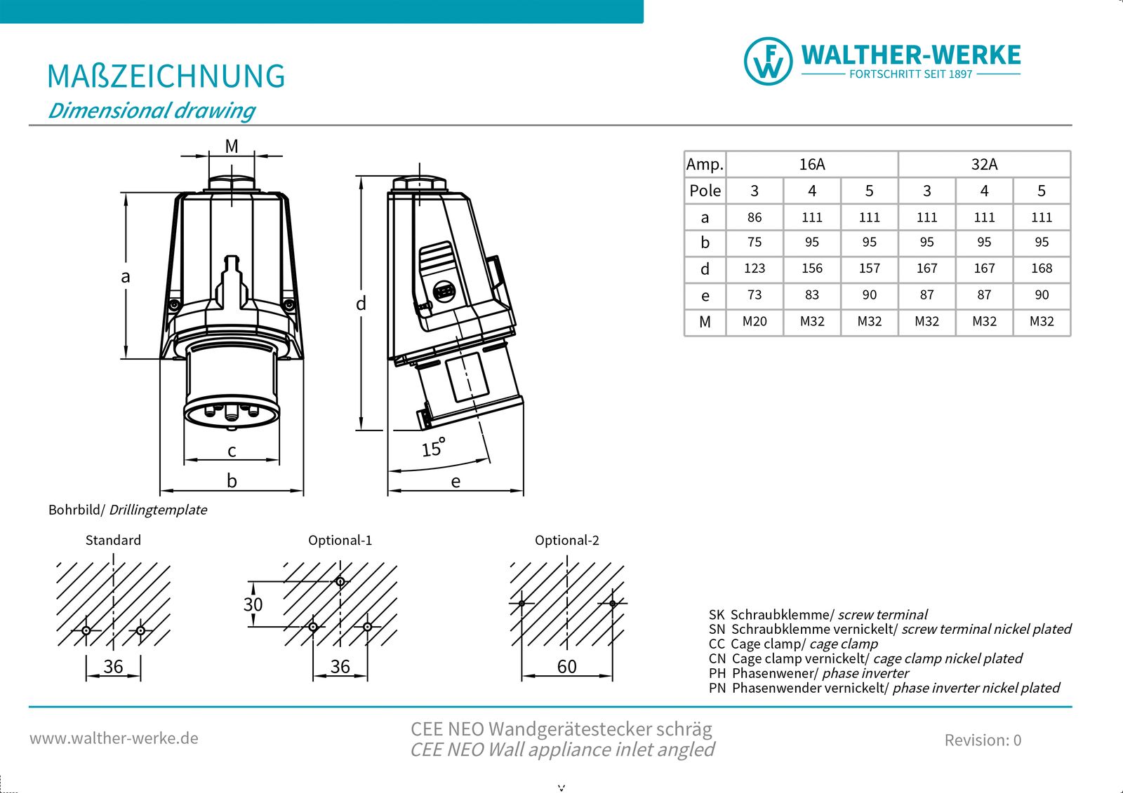 CEE-Aufbaugerätestecker 3p 16A 16A IP54 230V/bl 6h Schraubkl abgew Kst