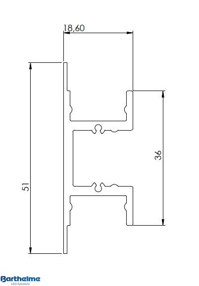 Alu-Profil alu BARdolino L5000mm B51mm H18,6mm