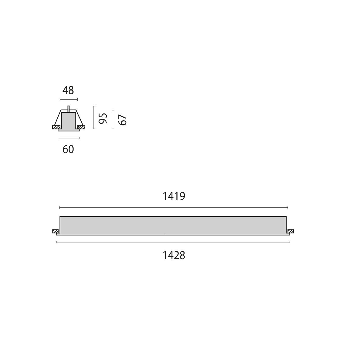 LED-Rasterleuchte 32W 4000K 3870lm gr EVG IP30 1428x60x66mm