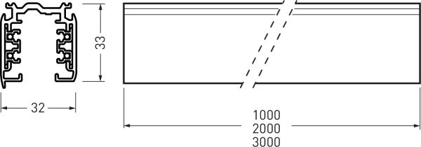 Stromschiene 3ph 1000mm sw 230V ST 31,5x32,5mm rechteck