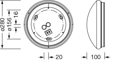 LED-Kunststoffleuchte Rondel 13W 1350lm 3000-4000K ws EVG IP44 Ø280x100mm