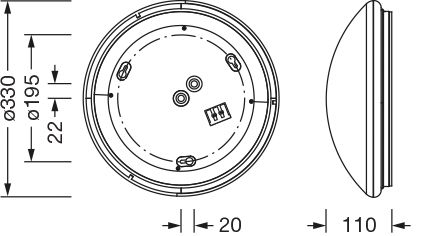 LED-Sensorleuchte Rondel 22W 3000-4000K 2300lm ws EVG IP44 BWM Ø330x110mm