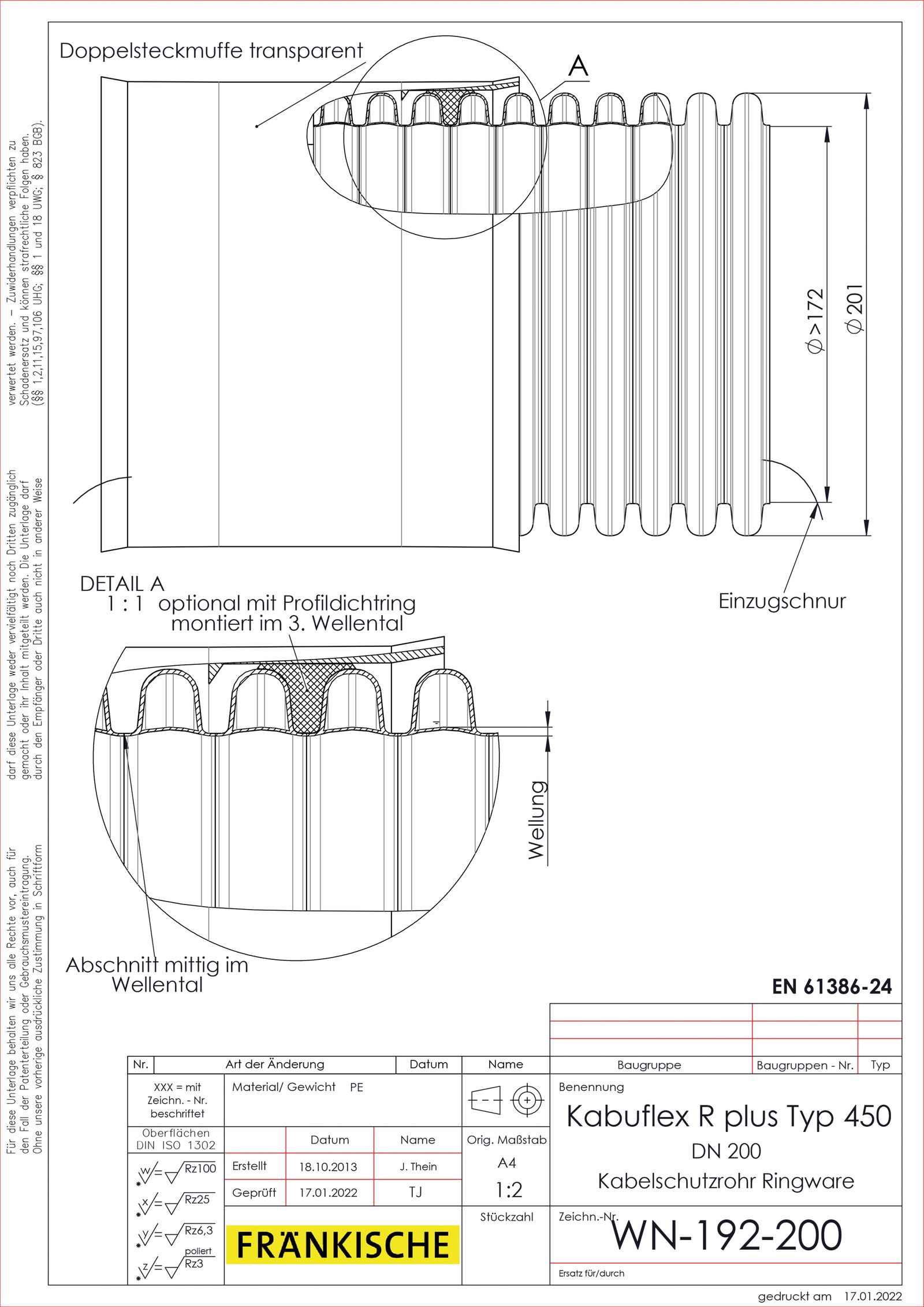 Kabelschutzrohr sw flex Ø173/200mm Kst außen gewellt innen glatt
