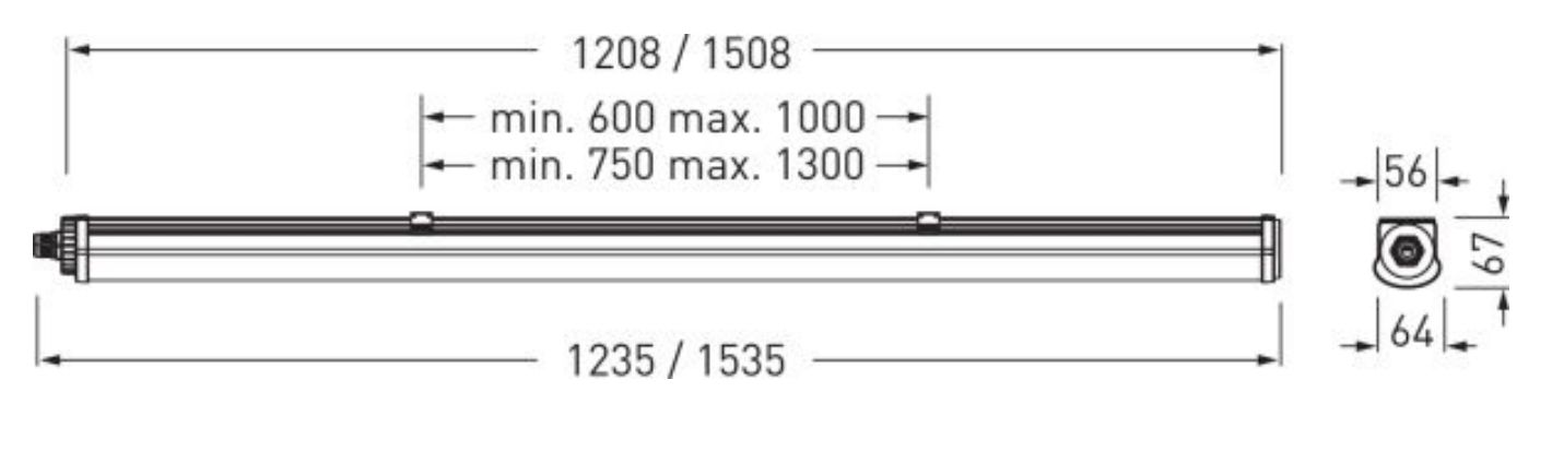 LED-Feuchtraumleuchte twenty3 22-32W gr 4000K 3800lm IP65 1235x65x65mm