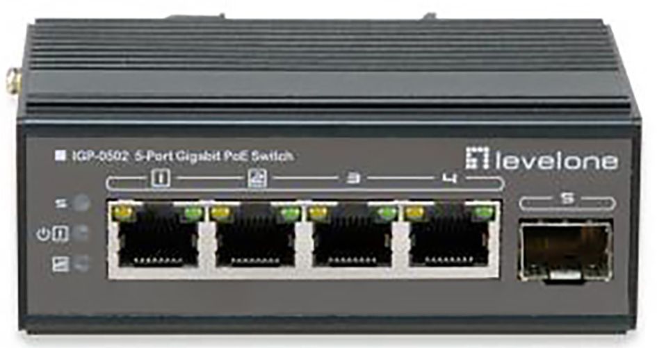 Switch Hutschiene 802.3 af (PoE) 4x10/100/1000Mbps 1x1Gbps/MiniGBIC