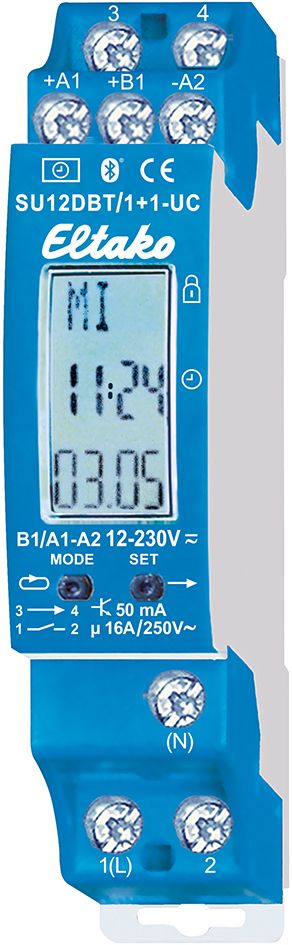 Schaltuhr digi 12-250VUC 2kan 168h 1TE BT REG 24h Bluetooth 24 h Programm