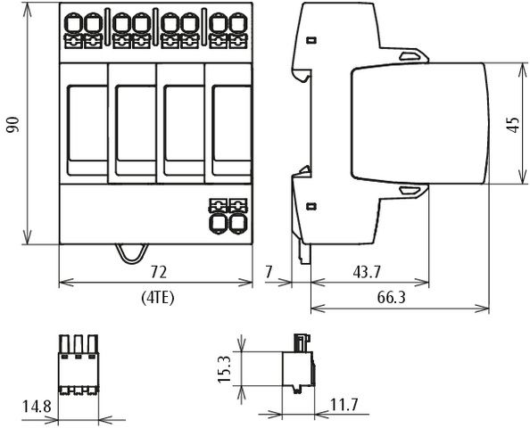 Überspannungsableiter Netzform-TN-S/TT 275VAC 1,5kV m.Fernmeldekont 4TE 20kA