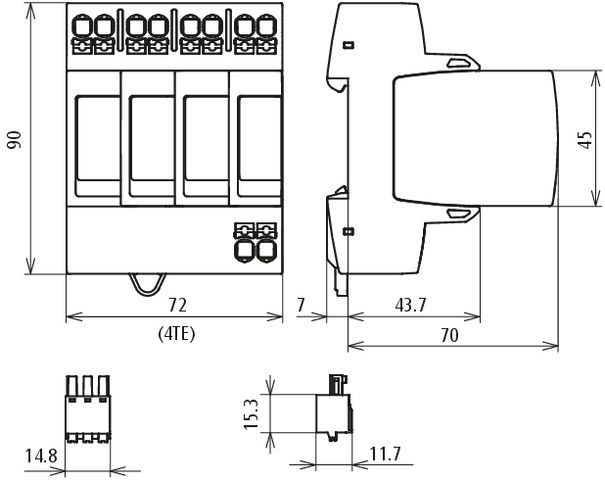 Überspannungsableiter Netzform-TN-S/TT 275VAC 1,5kV m.Fernmeldekont 4TE 20kA