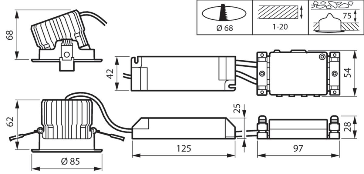 LED-Einbaustrahler 12,3W CoreLine 4000K 1380lm Konv Dimmung DALI 1LED Alu IP44