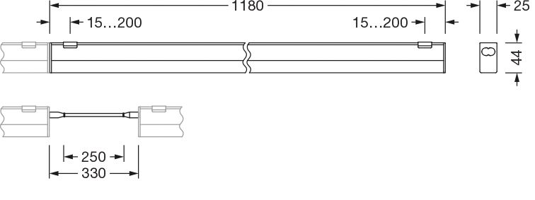 LED-Lichtleiste 14W Batten 3000-5000K si 2000lm 1LED EVG IP20 1180x25x44mm