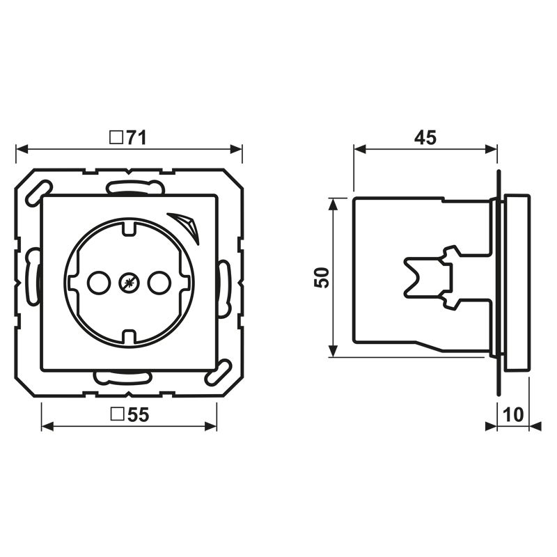 Steckdose 1f ws glz UP m.BS IP20 vert Mit erhöhtem Berührungsschutz