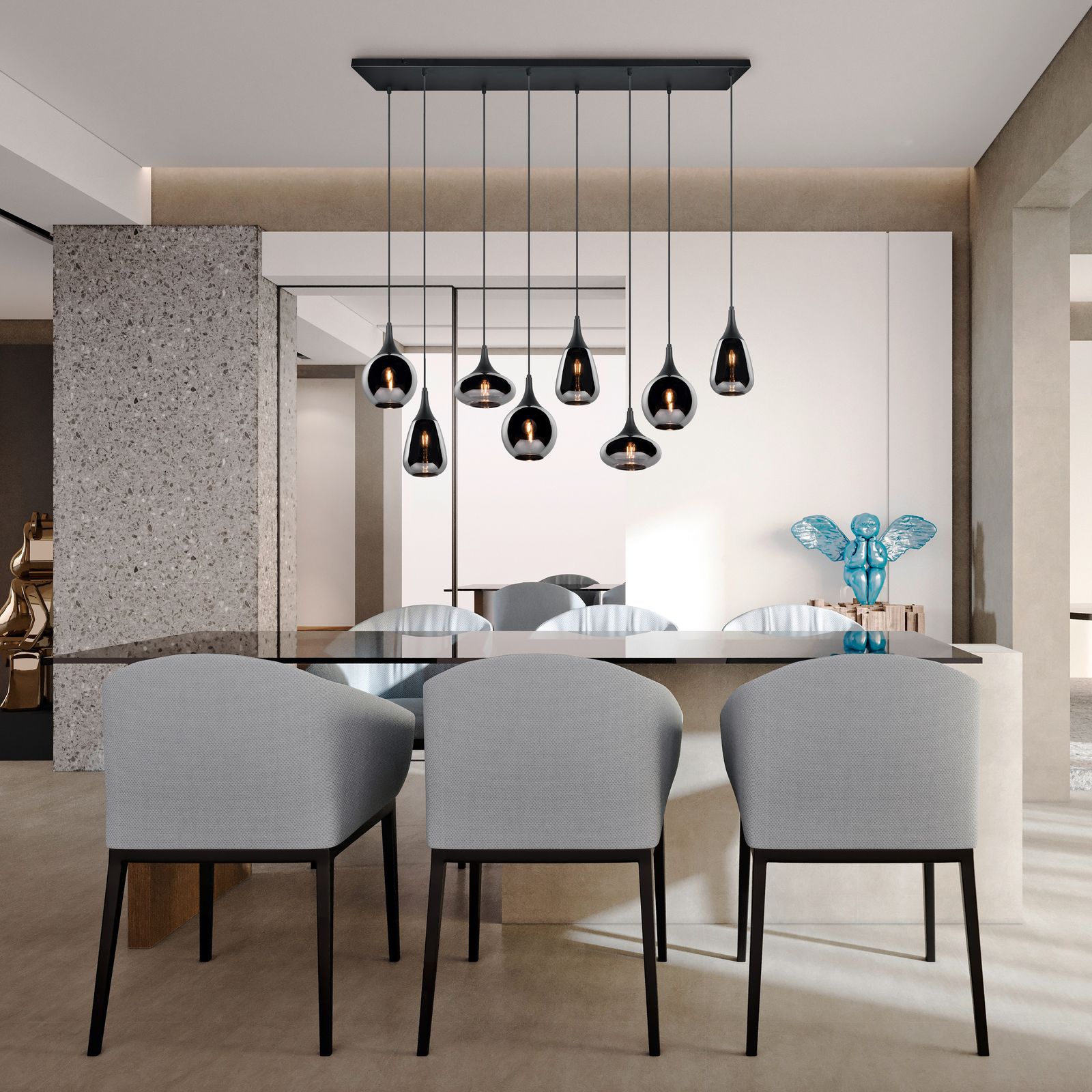 LED-Pendelleuchte 8x40W LUMINA sw E14 sym IP20 8LEDs LED austauschbar