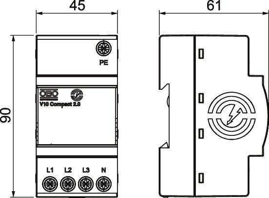 Überspannungsableiter TNNetzform-/TT opt 230VAC Netzform-TN/TT 1,1kV 2,5TE 60kA
