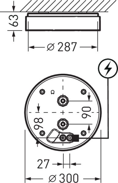 LED-Anbauleuchte 15W 4000K 2000lm ws Konv IP40 Ø300x62,5mm