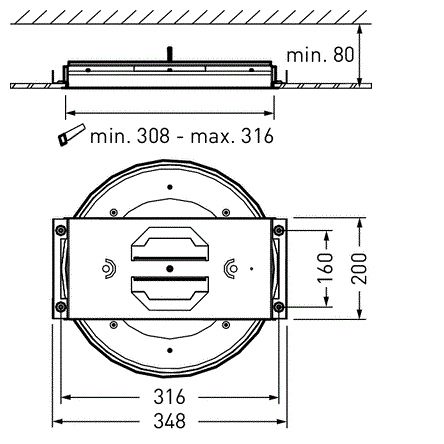 Einbaugehäuse ws Kst L349mm B325mm H53mm