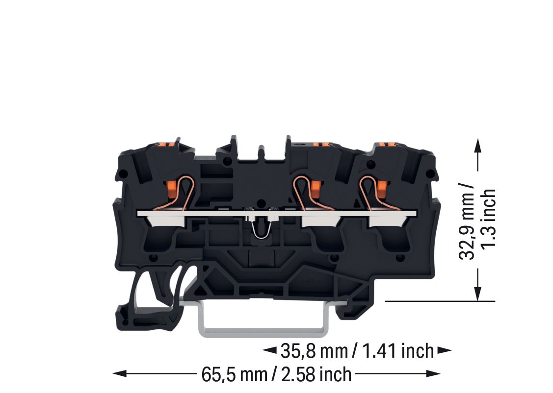 Reihenklemme 0,5-6qmm 1Etage 3kl sw 32A TS35 Hutschiene TH35