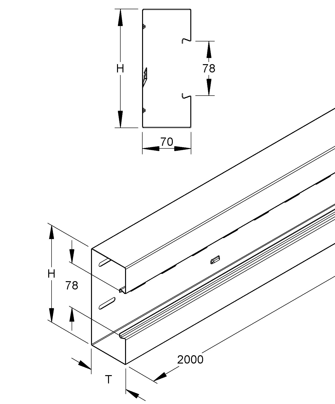 Geräteeinbaukanal ST 170x70mm ver-ws vz RAL9016 GEB-K 10652qmm 2000mm