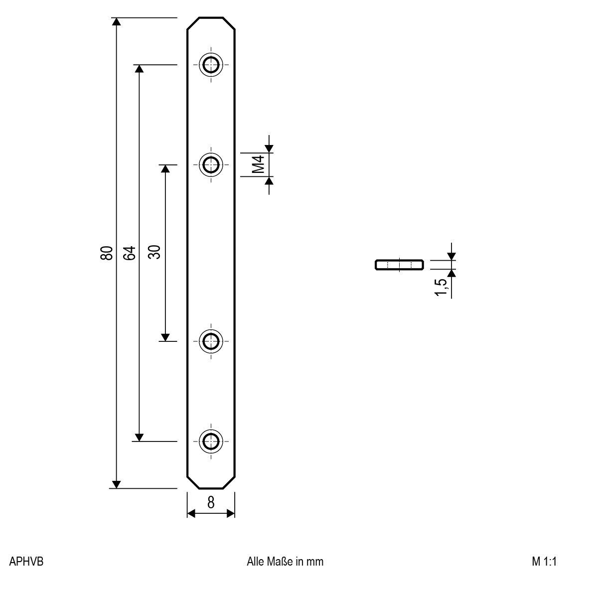 Alu-Profil alu L80mm B8,14mm H1,5mm