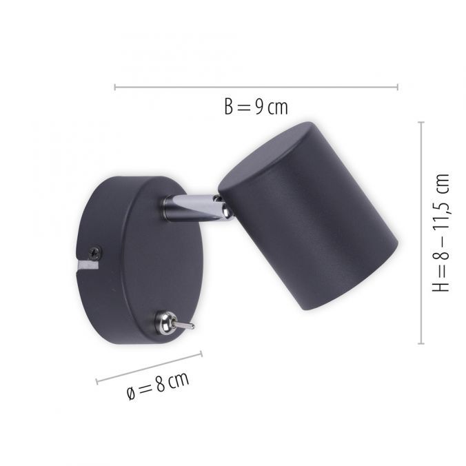 LED-Wandanbauleuchte TARIK 4,5W 3000K 360lm anth IP20 GU10 120x90x115mm