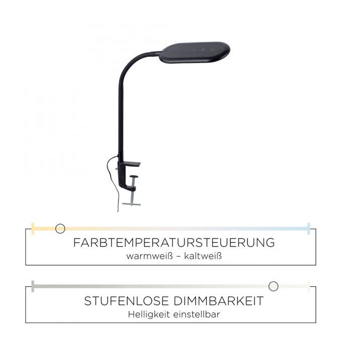 LED-Schreibtisch 10W KELLY 3000-6000K sw 800lm 1LED elektr.Trafo Mit Dimmer m.LM