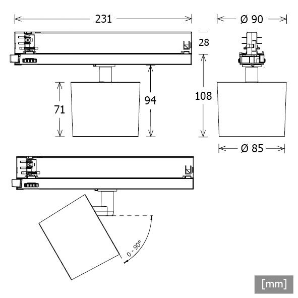 LED-Schienenstrahler 20,2 4000K 570lm EVG si mt 1LED Alu IP20 3Ph 231x85x108mm