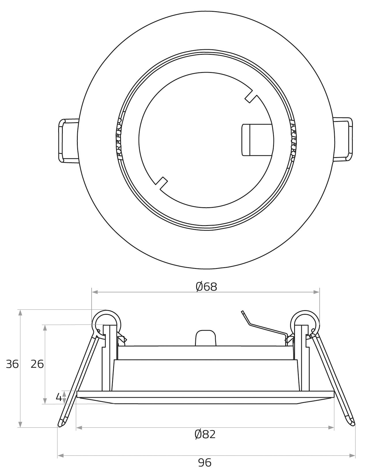 Einbaustrahler 50W Konv sw mt IP20 Alu Ø/EB68mm