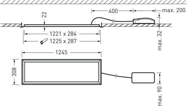 LED-Deckeneinbauleuchte 31W 4000K 4200lm ws Konv IP40 1245x308x22mm