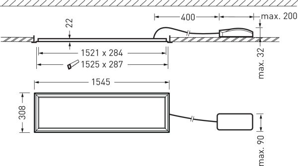 LED-Ein-/Anbauleuchte 42W 4000K 5300lm ws Konv Dimmung DALI IP40 1545x308x22mm