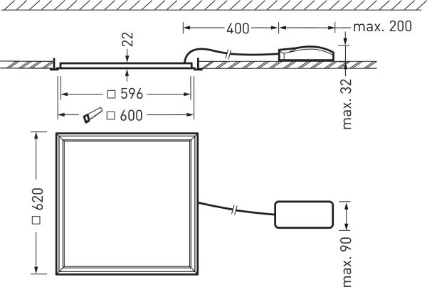 LED-Ein-/Anbauleuchte 41W 4000K 5200lm ws Konv Dimmung DALI IP40 620x620x22mm