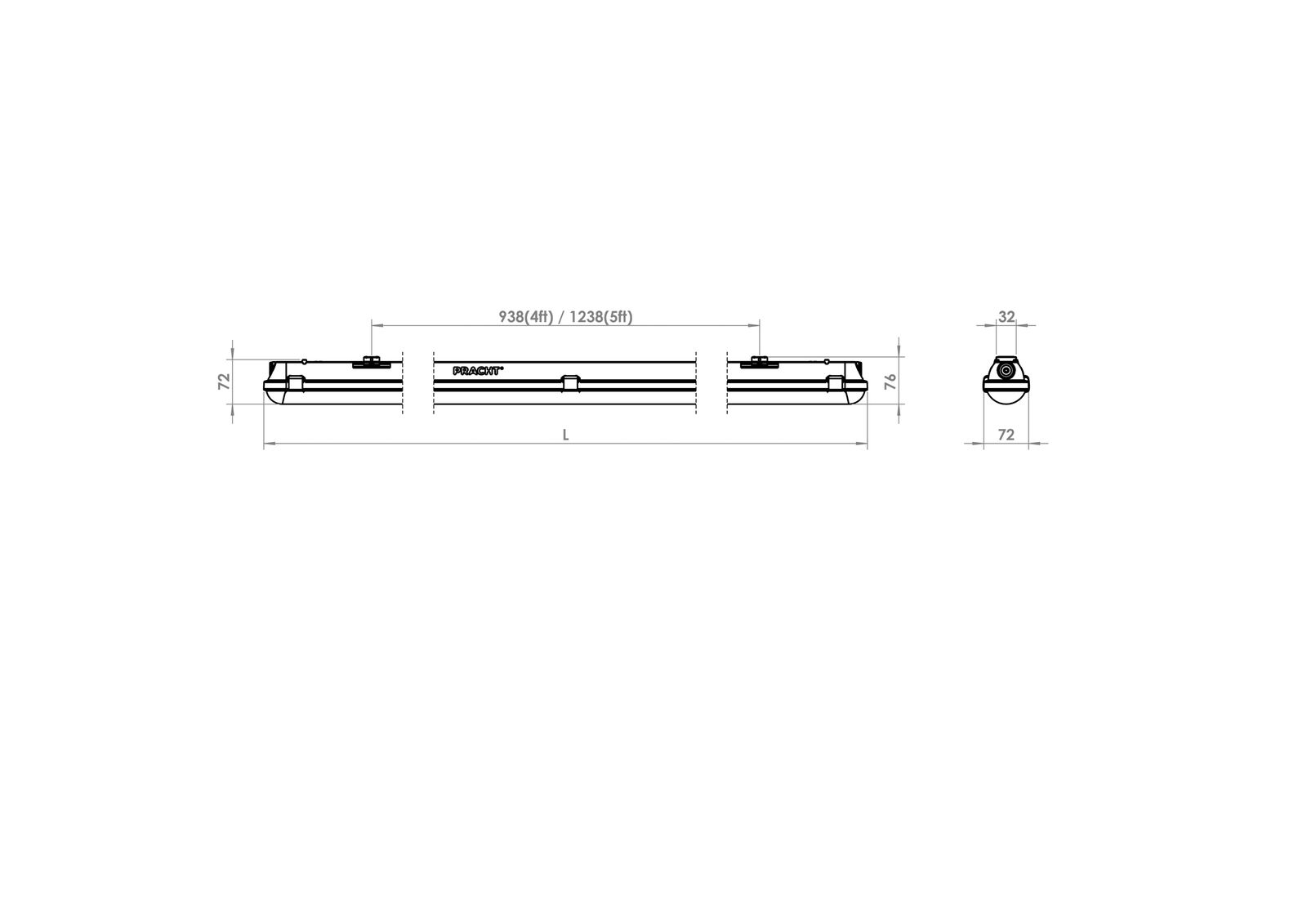 LED-Feuchtraumleuchte LUNA ECO 24-39W ws 4000K 6000lm IP65 1585x79x72mm