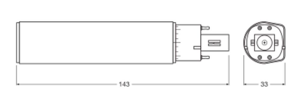 LED-Röhrenlampe G24q-2 7W 3000K 700lm E ws mattiert 120° AC Ø33x142,8mm 220-240V