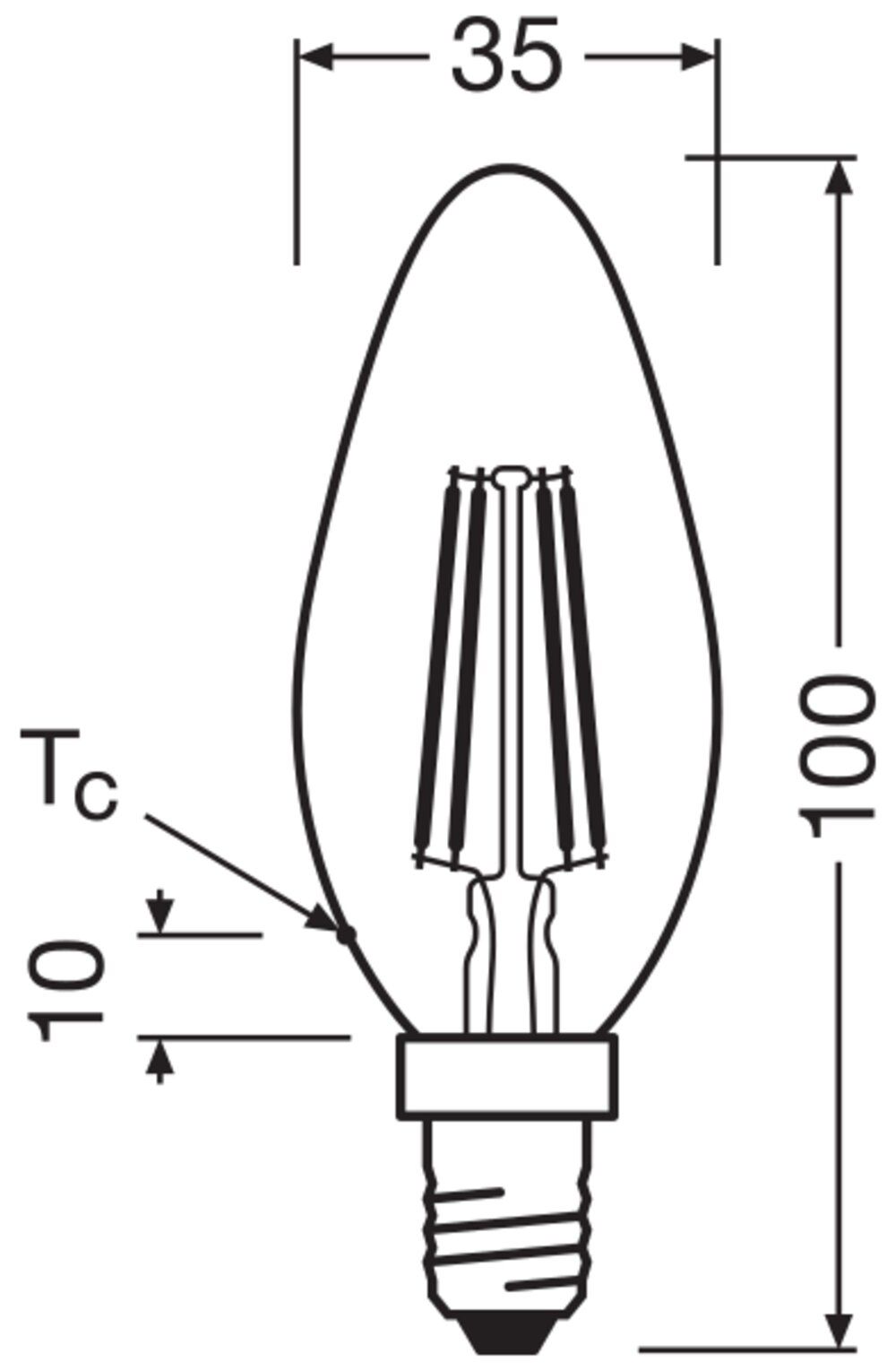 LED-Kerzenlampe FM E14 4W 2700K 470lm E kl 300° Filamentlampe ws AC Ø35x100mm