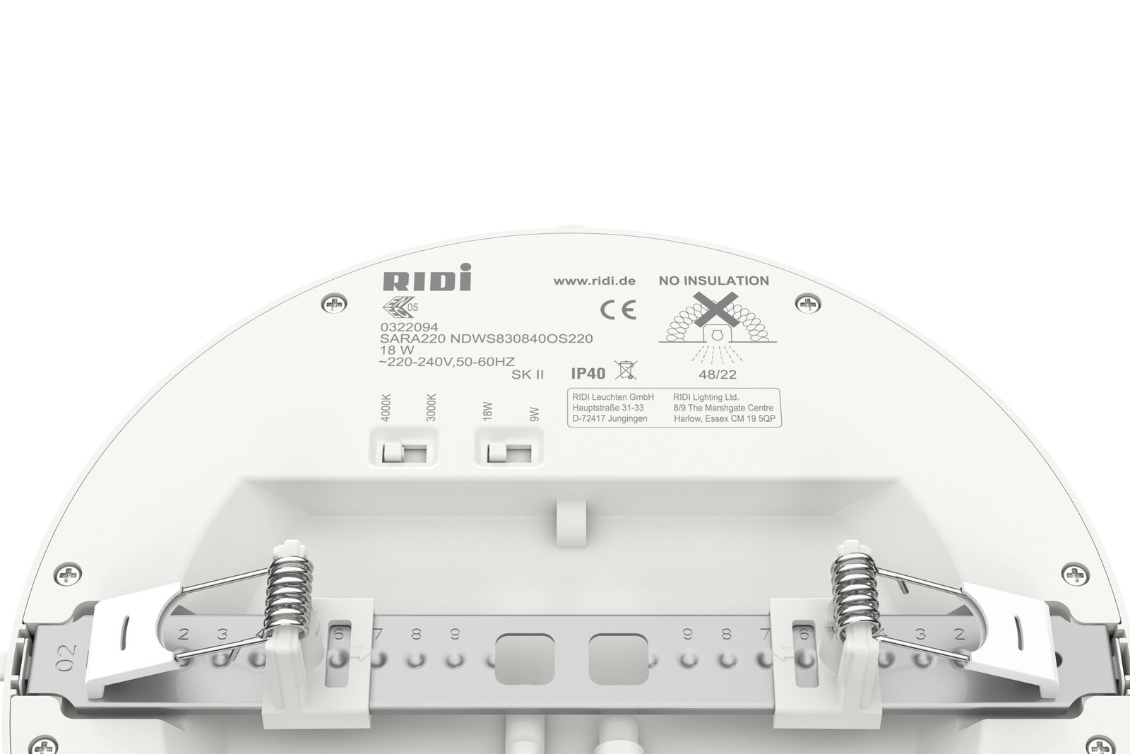 LED-Einbaustrahler 18W 3000-4000K 2710lm Konv 1LED Kst IP40 ws mt Ø/EB65-185mm