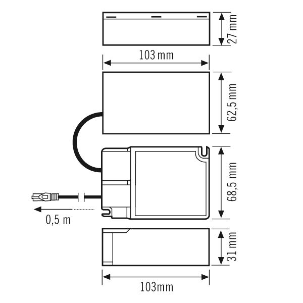 LED-Steuerung 30W 700mA 6-42V IP20 DALI Dimmung DALI Kstgeh dyn 103x68x31mm