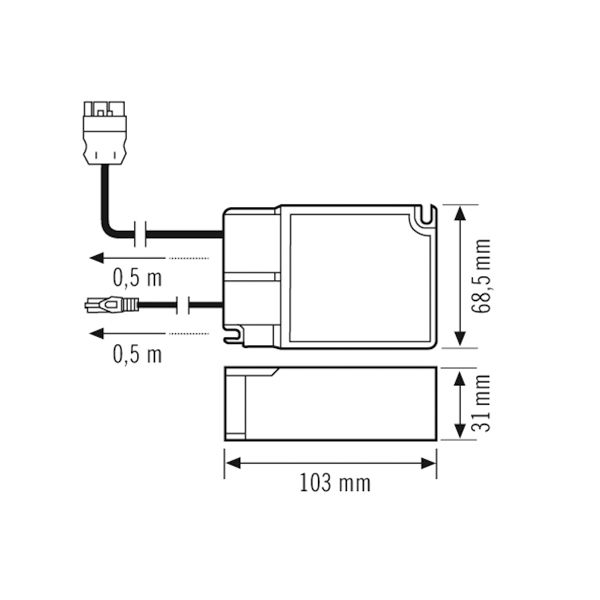 LED-Steuerung 30W 700mA 6-42V IP20 DALI Dimmung DALI Kstgeh dyn 103x68x31mm
