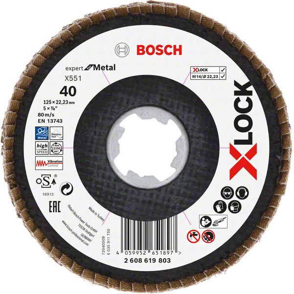 X-LOCK-Fächerschleifschei Schleifscheibe K40mm Ø125mm Geeignet für Metall