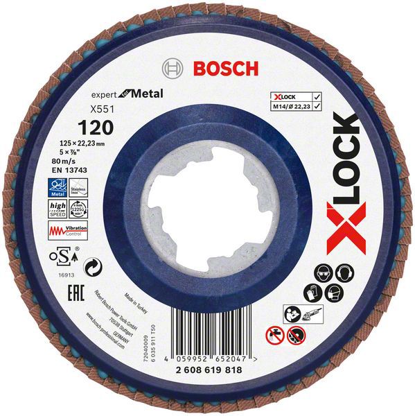 X-LOCK-Fächerschleifschei Schleifscheibe K120mm Ø125mm Geeignet für Metall