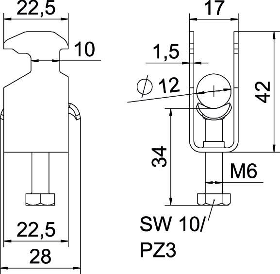 Bügelschelle 8-12mm 1f ST C-Profil W=ST hfr Wanne=Stahl