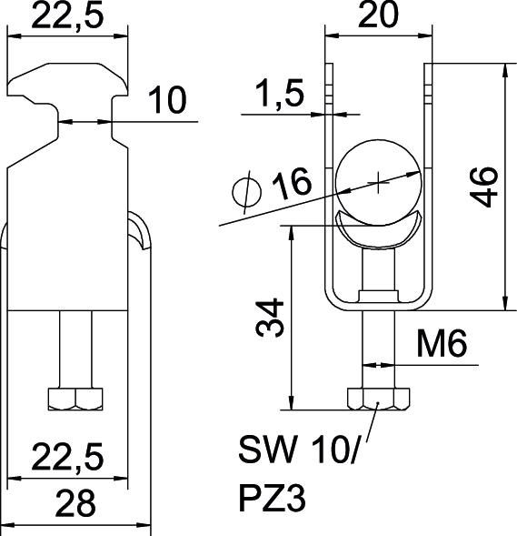 Bügelschelle 12-16mm 1f ST C-Profil W=ST hfr Wanne=Stahl