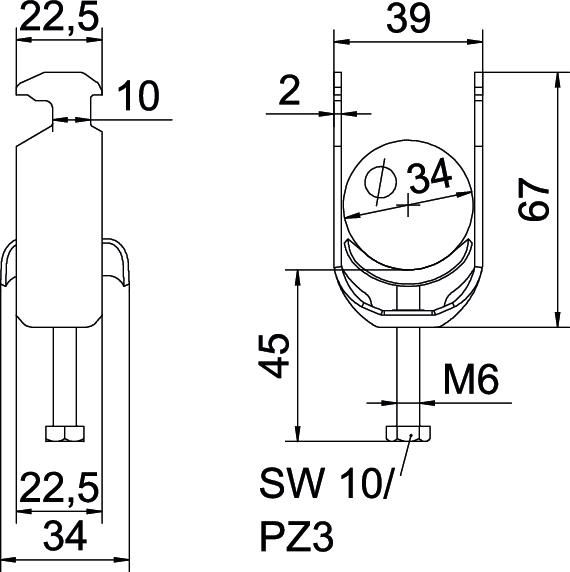 Bügelschelle 28-34mm 1f ST C-Profil W=ST hfr Wanne=Stahl