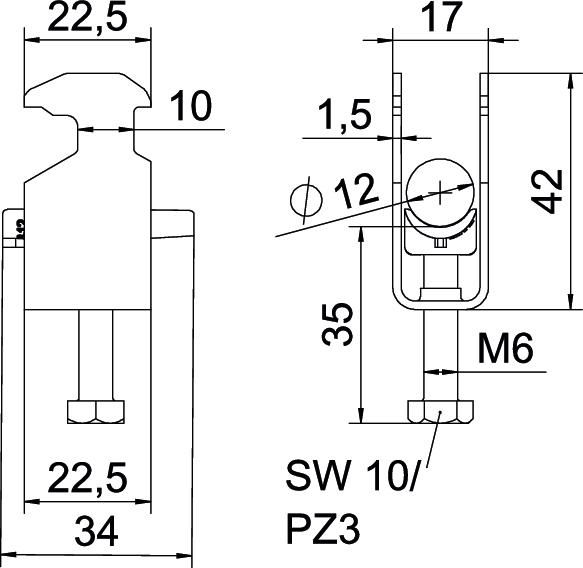 Bügelschelle 8-12mm 1f ST C-Profil W=Kst Wanne=Kunststoff