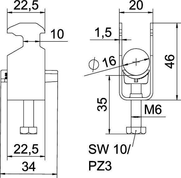 Bügelschelle 12-16mm 1f ST C-Profil W=Kst Wanne=Kunststoff