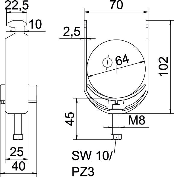 Bügelschelle 58-64mm 1f ST C-Profil W=Kst Wanne=Kunststoff