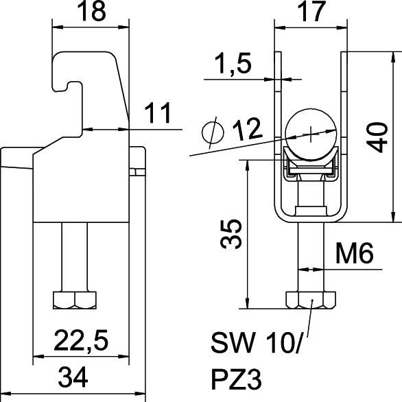 Bügelschelle 8-12mm 1f ST C-Profil W=Kst Wanne=Kunststoff